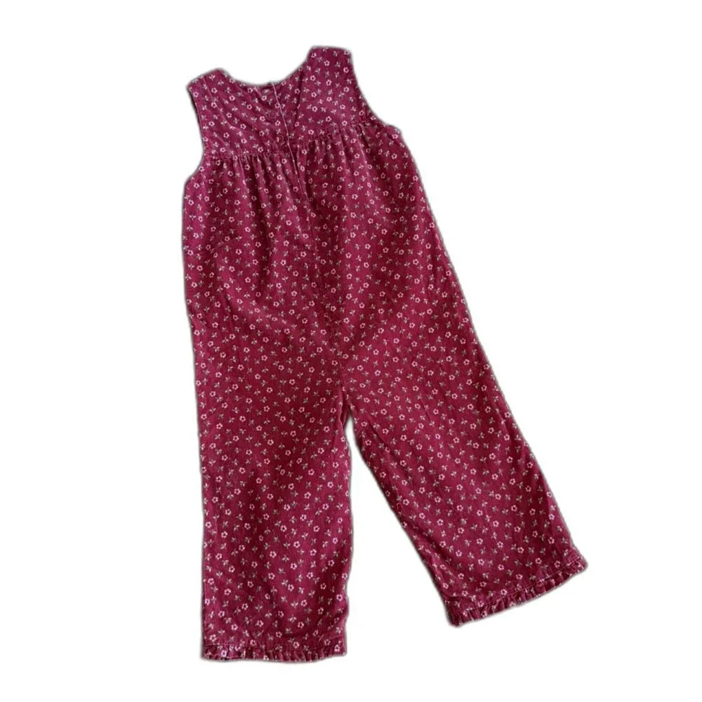 Y2K GYMBOREE TODDLER GIRLS MAROON CORDUROY FLORAL BUBBLE ROMPER OVERALLS 18-24M
